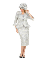 Metallic Brocade 3pc Suit w/ Organza Ruffle Jkt