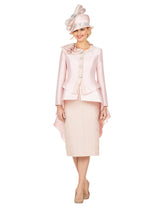 Silky Hi-Lo 2pc Suit w/ Textured Brocade Skirt