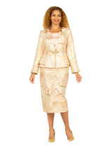 Metallic Brocade 3pc Skirt Suit w/ Peplum Jkt-Plus