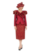 Brocade Rosette Collar 2pc Skirt Suit-Plus