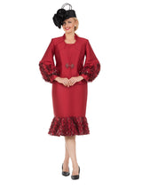 Cranberry Silky Twill Sequin-Fringe 3pc Skirt Suit