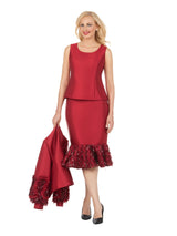 Cranberry Silky Twill Sequin-Fringe 3pc Skirt Suit
