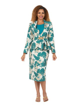 Emerald Opulence Brocade 3pc Skirt Suit