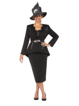 Crystal Elegance 3 Piece Peplum Skirt Suit-Plus