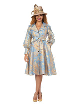 Metallic Brocade Organza Sleeve Belted Coat