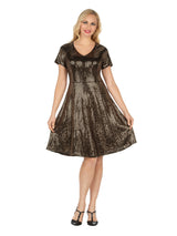 Short Sleeve V-neck Sequins Fit-and-Flare Dress