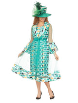 Dot Print 2pc Bell Sleeve Sheer Jkt Dress Set