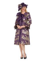 2pc Floral Brocade Long Jkt+Satin-look Dress Set
