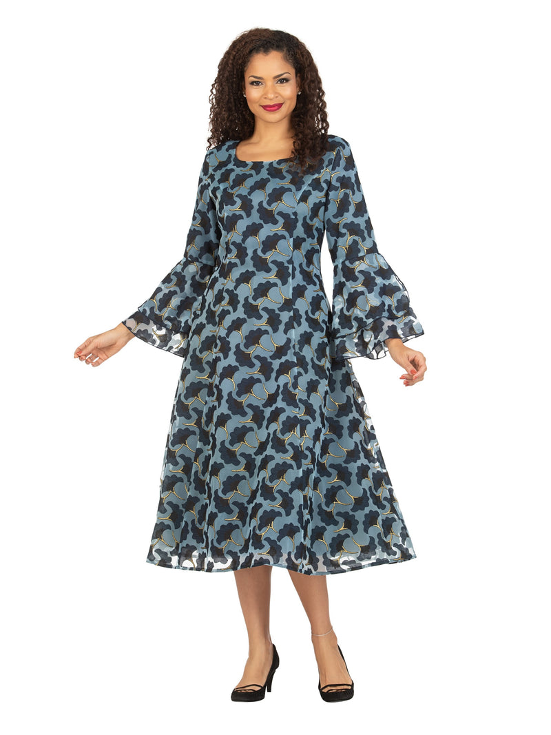 Bell LS A-line Printed Organza Drs