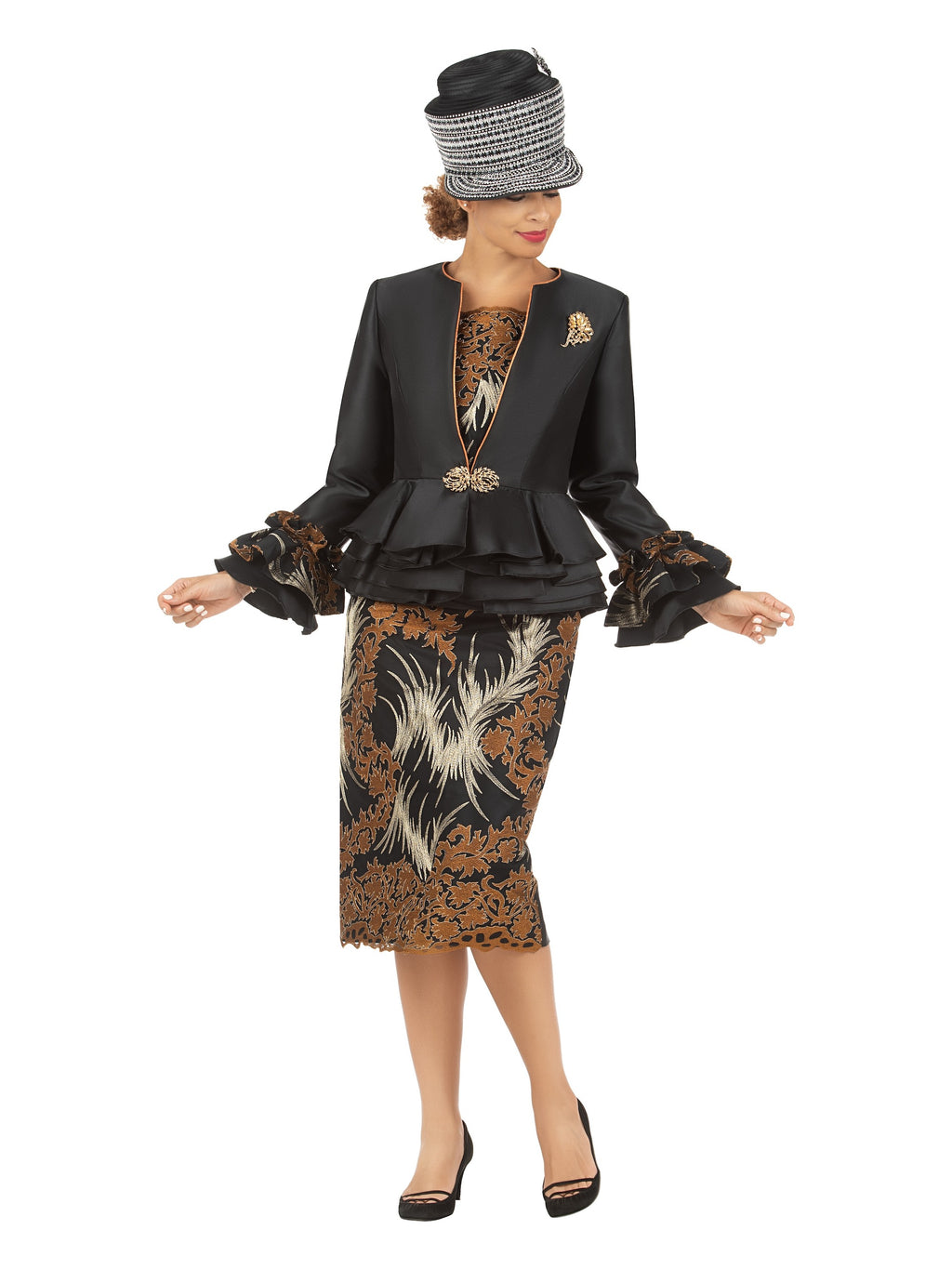 3pc Silky Twl+Lace Skt Suit w/ Cuff Dtl – Giovanna Apparel