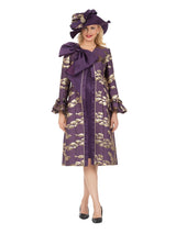 2pc Floral Brocade Long Jkt+Satin-look Dress Set