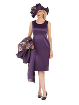 2pc Floral Brocade Long Jkt+Satin-look Dress Set