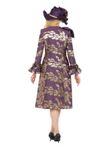 2pc Floral Brocade Coat+Satin-look Dress Set-Plus