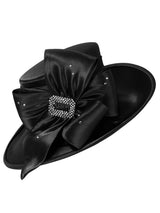 Rhinestone Bow Side-Flip Satin Wide Brim Hat