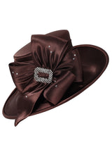 Rhinestone Bow Side-Flip Satin Wide Brim Hat
