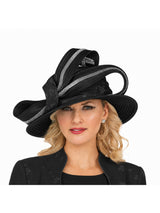 Rhinestone-Trim Ribbon Loop Wide Brim Occasion Hat