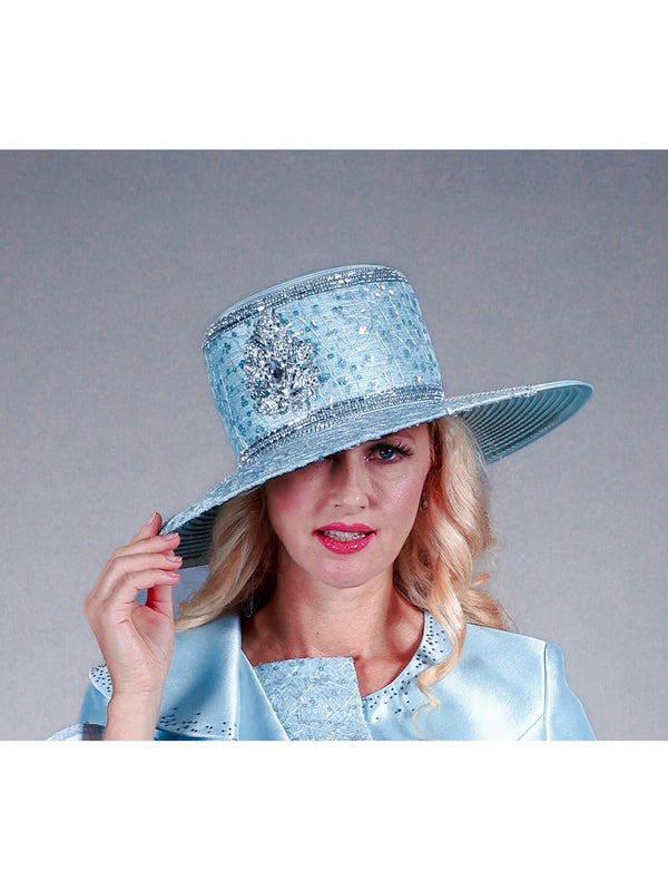 Wide Brim Hat w/ Stones and Sequined Lace Trim