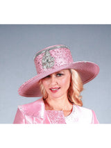 Wide Brim Hat w/ Stones and Sequined Lace Trim