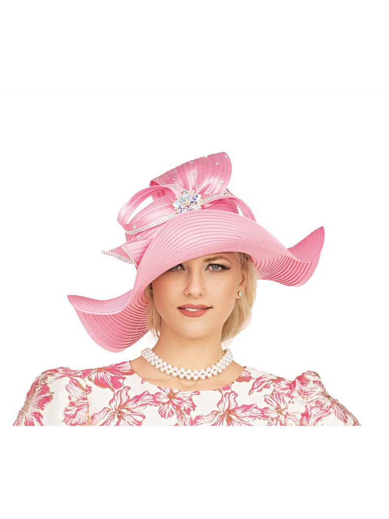 Large Wavy Brim Ribbon Hat w/ Stones