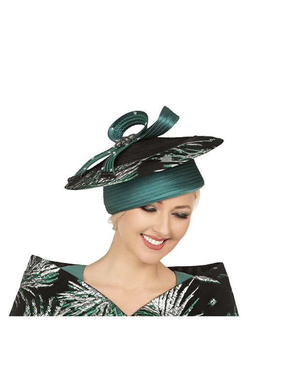 Emerald Black Couture Hat with Sculpted Loops