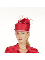 Sculpted Pillbox Hat with Veil & Feather Detail