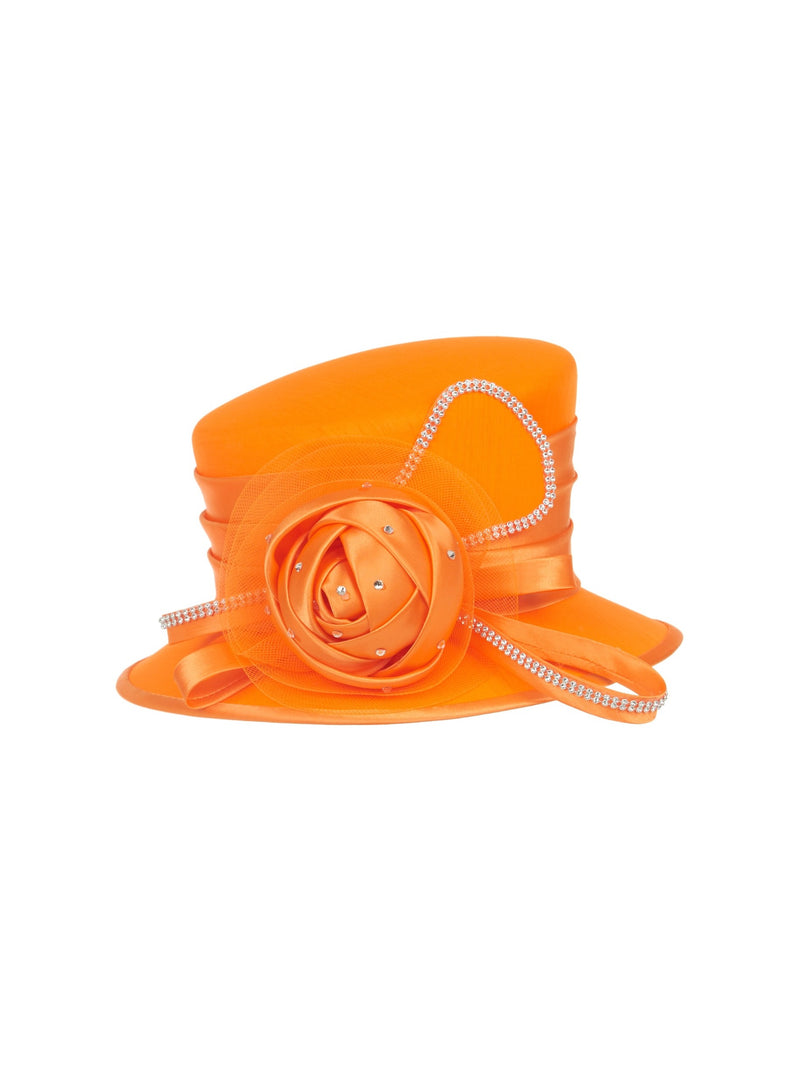 Silky Twill Small Brim Hat w/ Rose and Rhinestone