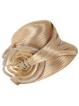 Elegant Rhinestone Swirl Rosette Medium Brim Hat