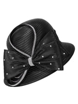 Jeweled Statement Bow Medium-Brim Ribbon Hat