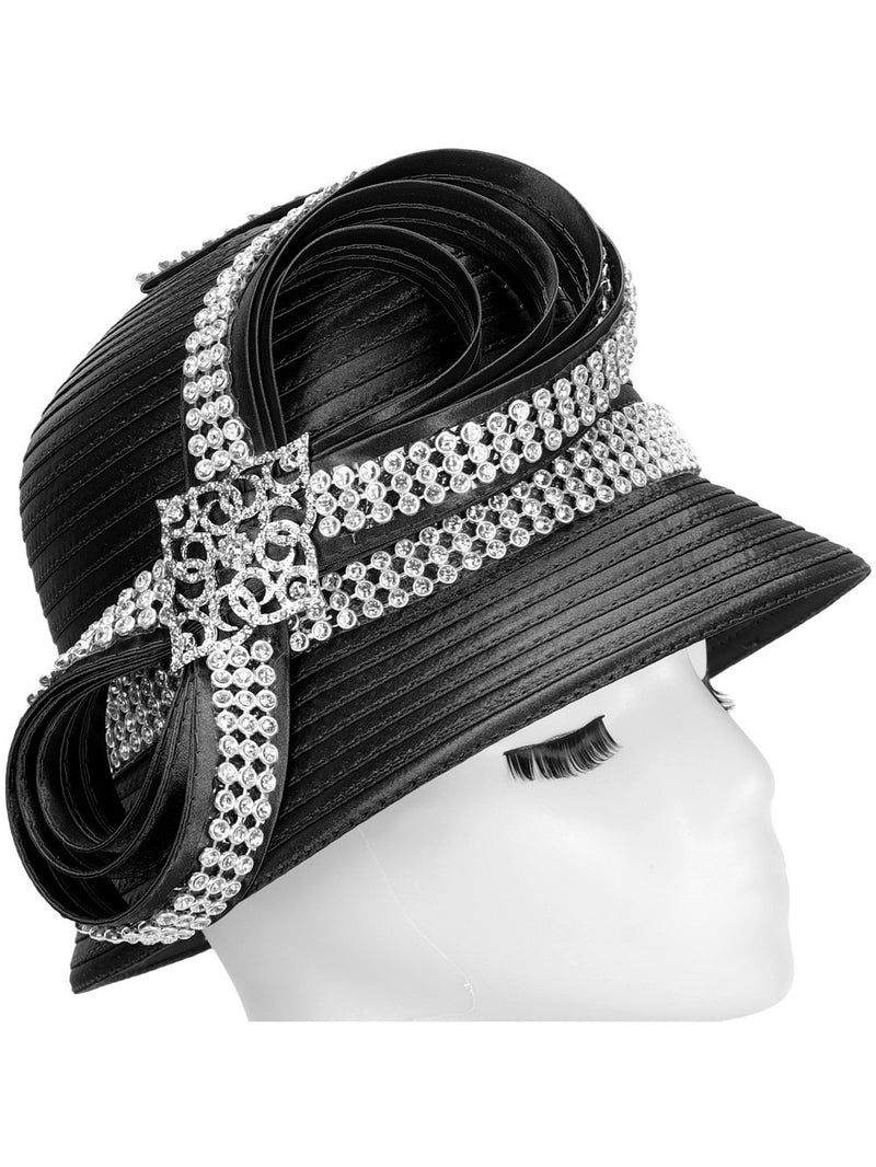 Rhinestoned Bucket Hat in Satin Ribbon