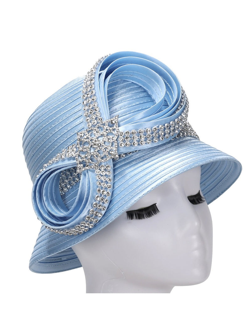 Rhinestoned Bucket Hat in Satin Ribbon