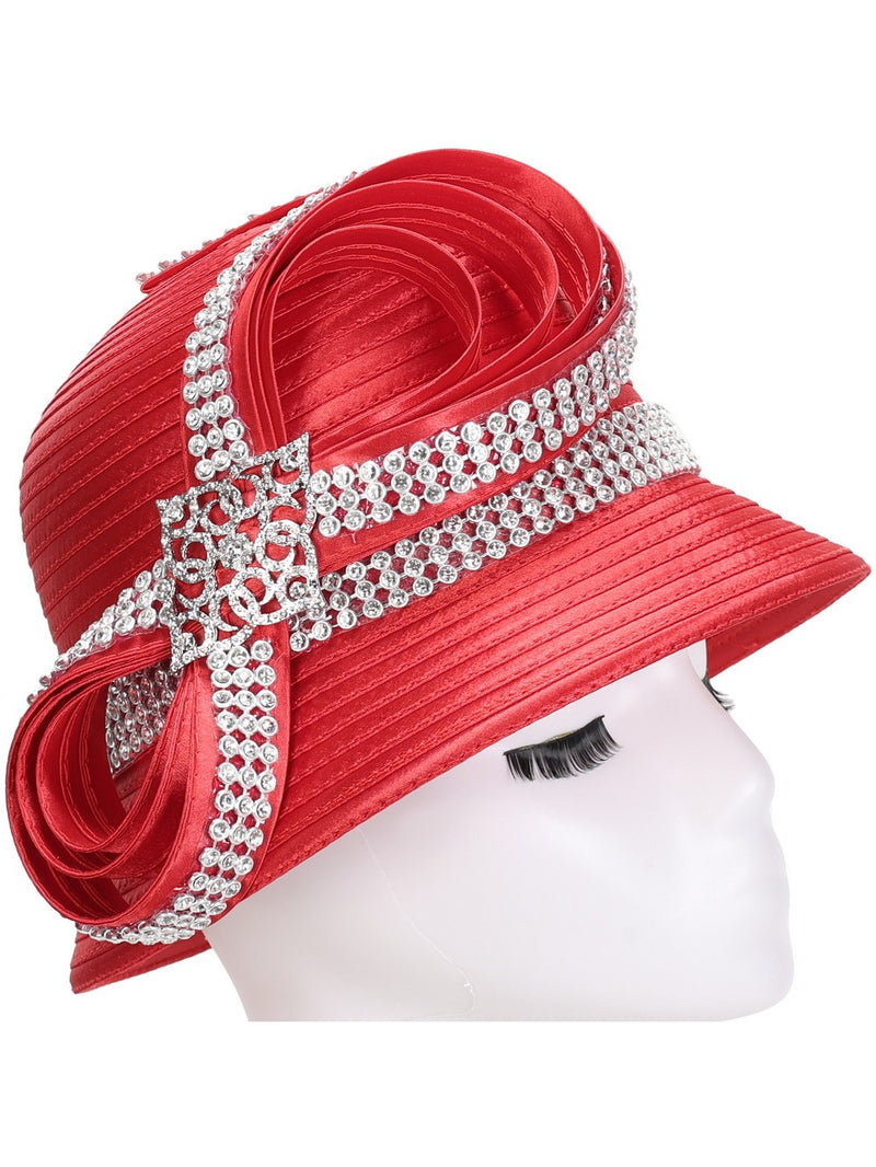 Rhinestoned Bucket Hat in Satin Ribbon