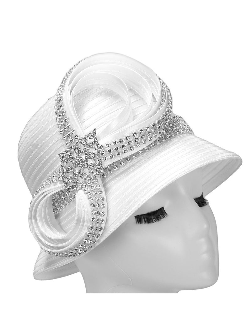 Rhinestoned Bucket Hat in Satin Ribbon