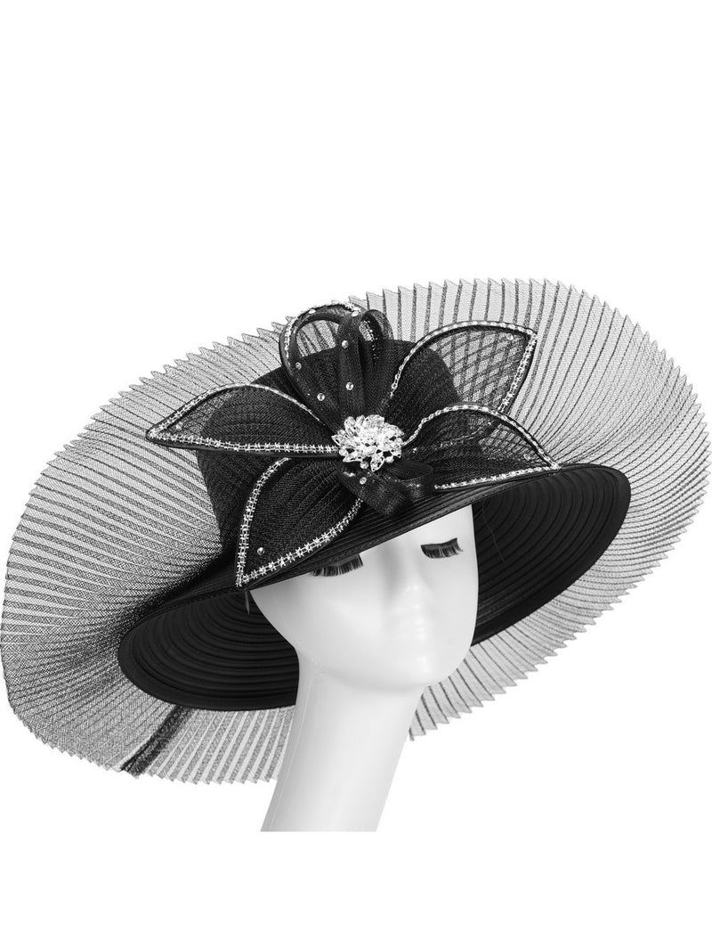 Medium Brim Stoned Hat w/ Flwr and Fan-shaped Veil