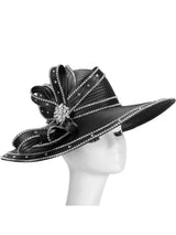 Wide Brim Rhinestoned Ribbon Hat