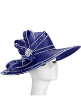 Wide Brim Rhinestoned Ribbon Hat