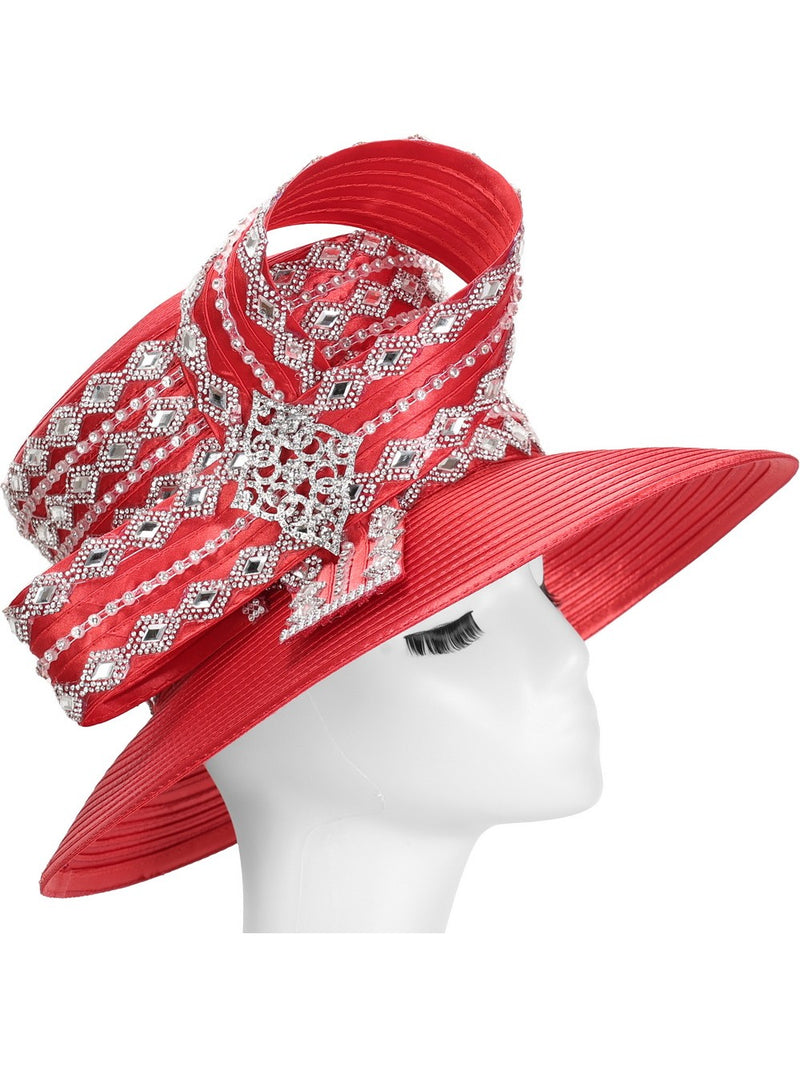 Med Brim Diamond Pattern Stoned Ribbon Hat