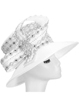 Med Brim Diamond Pattern Stoned Ribbon Hat