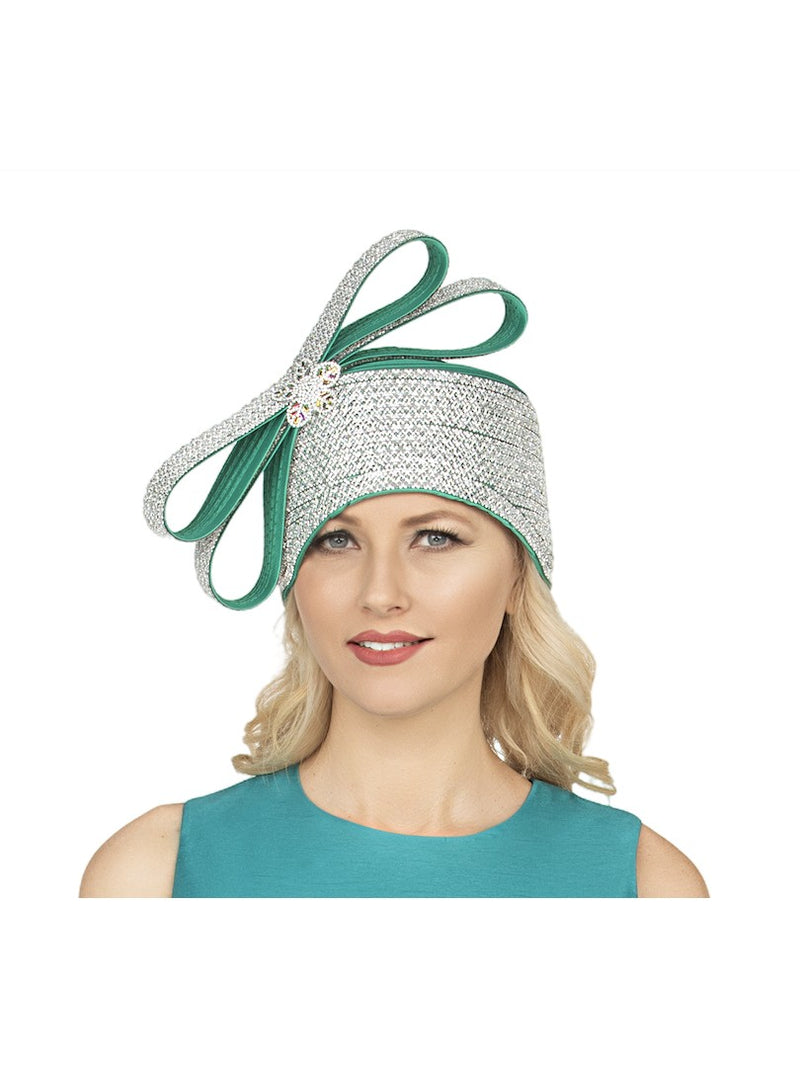 Massive Stoned Pillbox Hat w/ Stoned Ribbon Bow