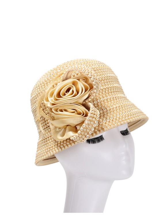 French Bucket Hat Covered in Rhst and Faux Pearls