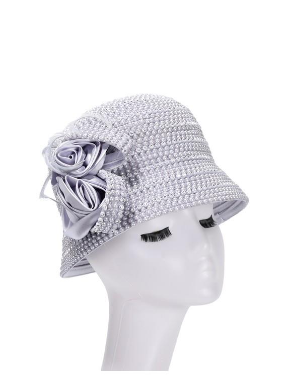 French Bucket Hat Covered in Rhst and Faux Pearls