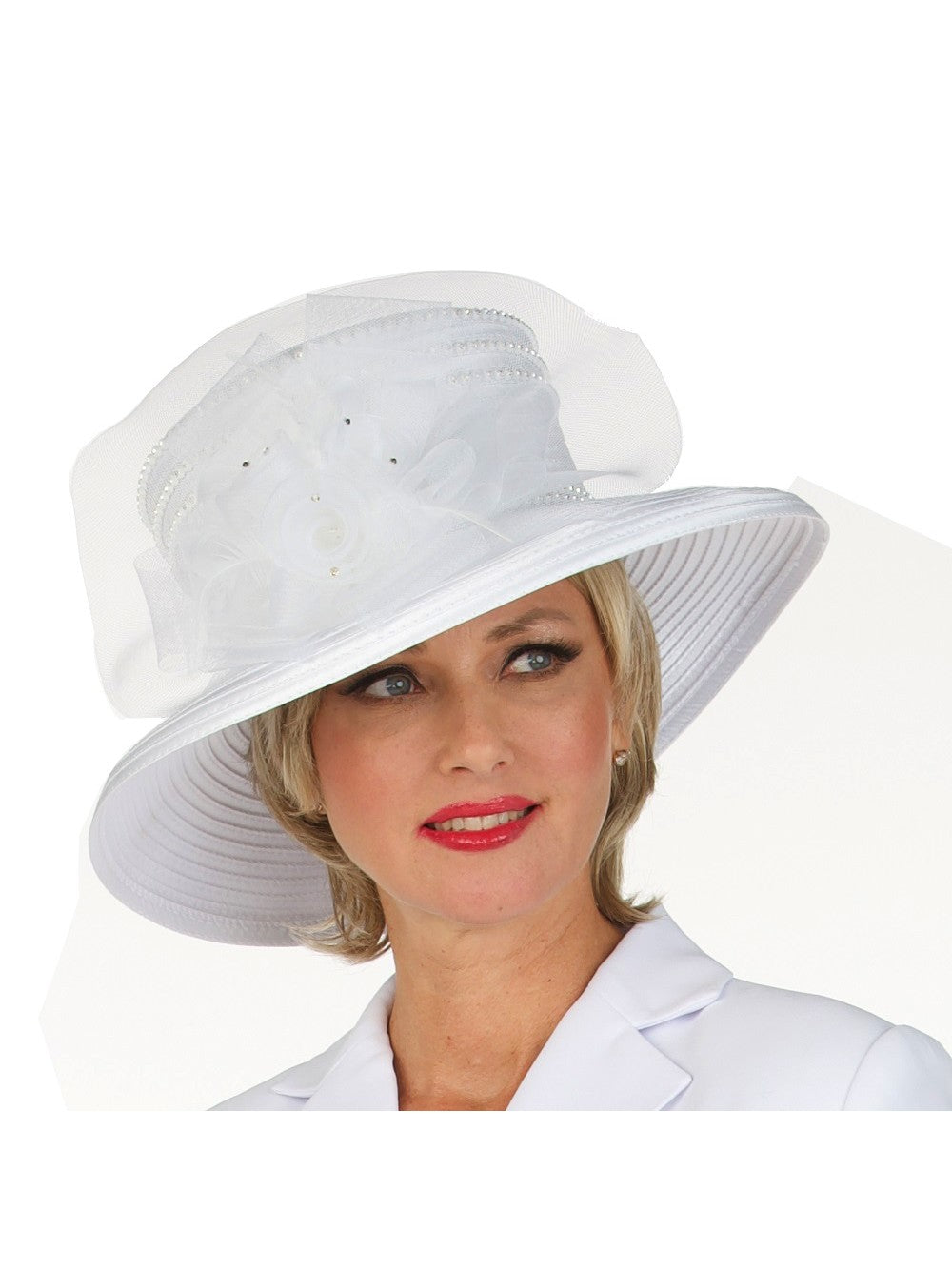 Medium Brim Satin Ribbon Hat w/ Mesh Flower – Giovanna Apparel