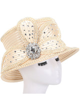 Small Brim Hat w/ Bows & Rhinestone Decor