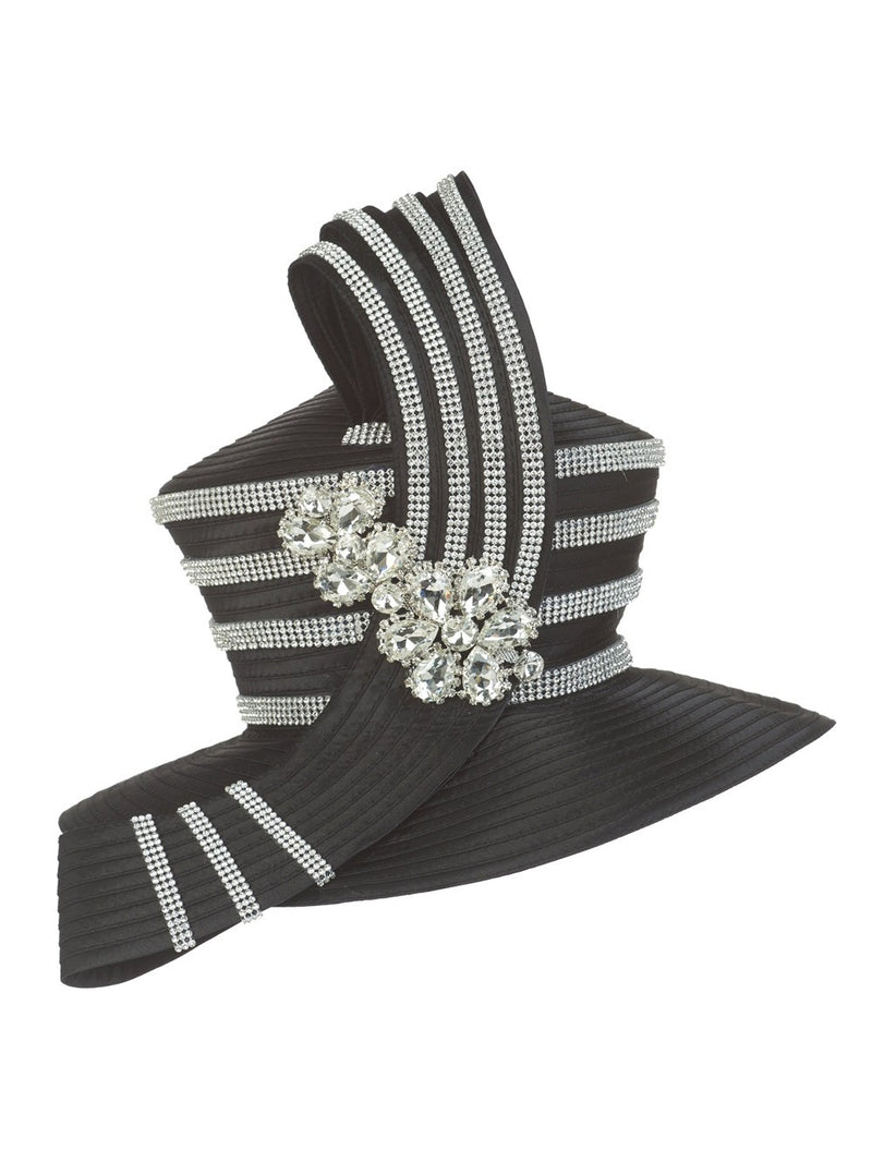 High Crown Rhstn Strip Hat w/ Brooch