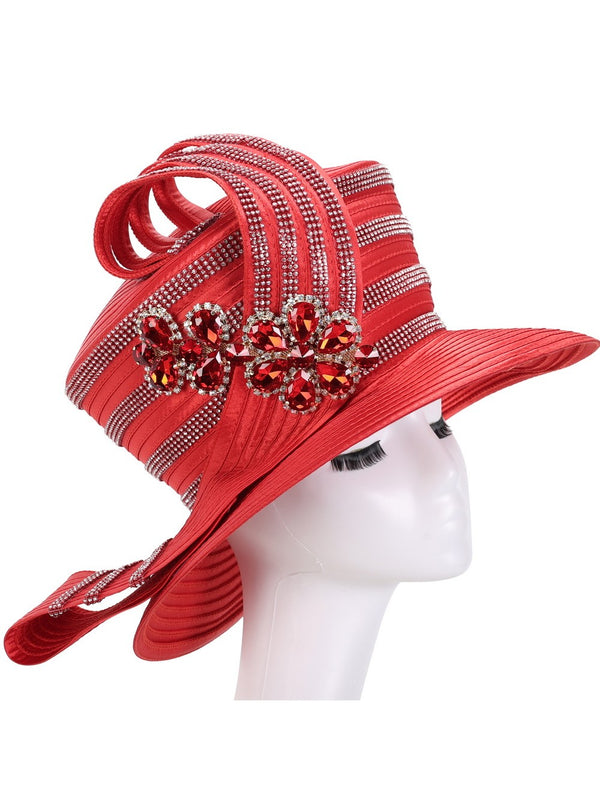 High Crown Rhstn Strip Hat w/ Brooch