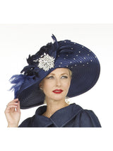 Wide Brim Embellished Hat w/ Feathers and Brooch