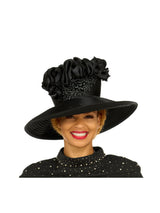 Ruffle Crown Wide Brim Hat w/ Beaded Sparkle Trim