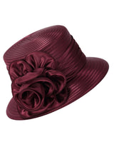 Satin Ribbon Small Brim Hat w/ Satin Flower