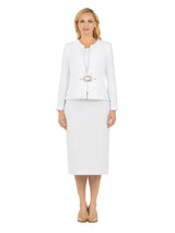 3pc Collarless Rhinestone Buckle Skirt Suit - Plus