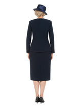 3pc Collarless Rhinestone Buckle Skirt Suit