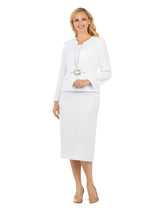 3pc Collarless Rhinestone Buckle Skirt Suit